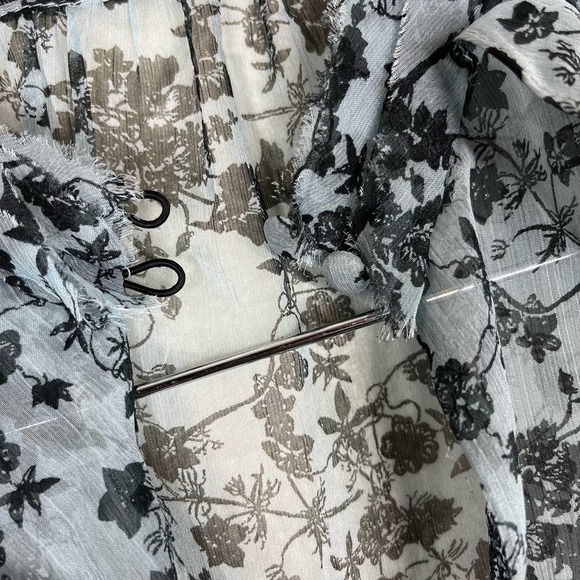 Zara Blouse Sheer Blue Floral Ruffle‎ Button Neck Women’s Size Small - Picture 7 of 9